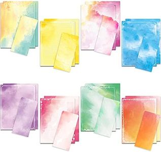 Anzon Mories Watercolor Stationary Writing Paper Envelope Set (2 Sides Colored, 1 Side Lined) 48 Sheets, 24 Pcs Envelopes, Letter Stationery 8.5 x 11 In Decorative Paper, 8 Designs Assorted