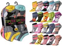 Tipi Toe Women's 20 Pairs Colorful Patterned Low Cut/No Show Socks, Wild Safari Jungle Colored Striped Pattern, NS246-247-T1