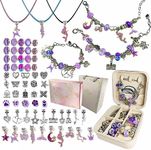 Yowamho Charm Bracelet Making Kit for Girls, 69PCS Purple DIY Jewellery Making Set with Jewelry Box and Gift Gag, Jewellery Charms and DIY Art Crafts with Beads Bracelets Necklaces, Birthday Christmas Jewellery Gifts for Teens Kids Age 6-12