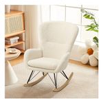 INMOZATA Teddy Rocking Chairs for Adults Sherpa Nursery Rocking Chair Relaxing Recliner Chair Boucle Rocking Chair with Solid Wood Legs High Back Rocking Chairs for Balcony Living Room Bedroom(Beige)