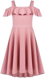 Arshiner Vestido Infantil de Verano para Niñas Vestido de Línea A Monocolor Vestido Alto Y Bajo Vestido Caual con Bolsillo Color Rosa 12-13 años