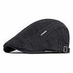 RICHTOER Newsboy Hats Golf Men Peaked Cap Summer Cotton Plaid Flat Driving (Style2 Black)