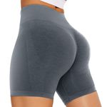 RIOJOY Women's Workout Shorts High Waisted Booty Shorts Yoga Gym Shorts Butt Lifting Running Biker Shorts, Grey, M