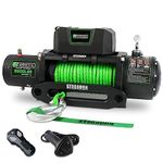 STEGODON Winch 9500 lb Winch 12V Electric Winch Electric Synthetic Rope Winch with Hawse Fairlead,Wireless Remote and Corded Control for Truck SUV