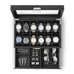 BASTUO Watch Box for Men, 12 Slots Luxury Watch Case Display Organizer, Jewelry Box with Carbon Fiber Design