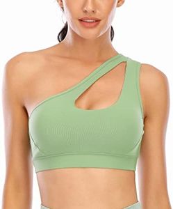 RUNNING GIRL One Shoulder Sports Bra, Removable Padded Yoga Top Post-Surgery Wirefree Sexy Cute Medium Support(2030 Forest Green S)