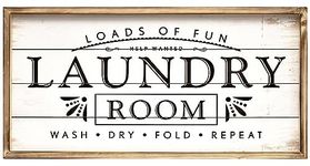 JUMBO HUMBLE Large Laundry Sign for Laundry Decor, Loads of Fun Laundry Room Wooden Sign, 24 x 12 Inches Wood Framed Farmhouse Laundry Room Wall Decor