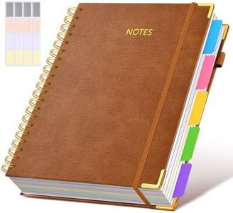 Hardcover Spiral Notebook 8.5"x11" Journal with Removable Dividers Tabs, 300 Pages Leather 5 Subject Notebook College Ruled, Large A4 Notebooks for Work School, Journal for Women, A4 Light Brown