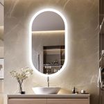 LUVODI Oval LED Bathroom Mirror: 500x1000mm Wall Lighted Vanity Mirror with Anti-fog 3 Colors Dimmable Lighting Smart Switch Memory Function Plug-in Makeup Mirror, Vertical or Horizontal