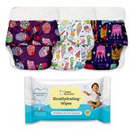 superbottoms Basic-3 Reusable Cloth Diaper (Assorted)|3M-3Yrs & Pack Of 40 Xtrahydrating Wipes|Unscented Baby Wipes,3.5X Extra Moisture|Adjustable Organic Diapers For Day Time (With 3 Quick Dry Pad)