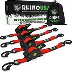 Rhino USA Retractable Ratchet Tie Down Straps (4PK) - 1,209lb Guaranteed Max Break Strength, Includes (4) Ultimate 1" x 10' Autoretract Tie Downs with Padded Handles. Use for Boat, Securing Cargo