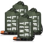 Go Time Gear Survival Life Tent • 2 Person Mylar Emergency Shelter Tube Tent + Paracord • All-Weather Protection for Camping, Hiking, & Survival Kits • Includes Emergency Whistle • 4PK Green