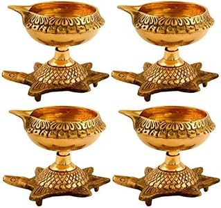 Brass Kuber Turtle Diya for Diwali Decoration [ Size - 4 inch Big ] - Diya Lamp for Pooja - Diwali Diyas Deepam Deepak - Indian Diwali Gifts [ Pack of 4 ] Hashcart®
