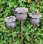 GAP GARDEN PRODUCTS 5ft (152cm tall) Plant stake Poppy Bud design (pack of 3) bare matal (rustic patina)