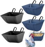 mozoba Hanging Chicken Feeder Trough for Goat Sheep Deer Poultry Duck Chicken Fence Feeder Livestock Feeding Container Goats Supplies Feeders Waterer Bucket (Black and Blue)