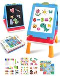 Elovien Easel Kids, 4 in 1 Double Sided Toddler Art Easel with Chalkboard & Magnetic Whiteboard, Foldable Kids Tabletop Easel with Drawing & Writing Accessories - Gift for Boys and Girls (Blue)