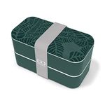 monbento - Bento Box MB Original Jungle with Compartments Made in France - 2 Tier Leakproof Lunch Box for Work/School and Meal Prep - BPA Free - Food Grade Safe - Nature Pattern - Green