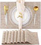 Placemats Set of 8 Washable Indoor/Outdoor Vinyl Place Mats for Dining Table PVC Weave Table Mats(Caramel)