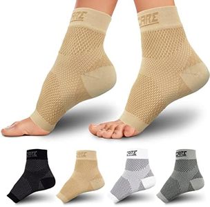 Compression Socks for Women & Men Open Toe (1 Pair) - Best Ankle Compression Sleeve for Swelling, Achilles Tendonitis, Heel Pain & Plantar Fasciitis Relief, Beige, X-Large