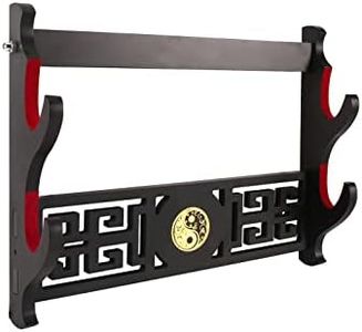 GUIIYLGG Sword Holder Katana Wall Mount - 2-Tier Tai Chi icon Velvet Padded Katana Holder Samurai Sword Display Rack Wand Lightsabe Wakizashi Sword Stand Display Hanger