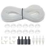 ALEGI 25 Feet 3/16 Inch Standard Aquarium Silicone Airline Tubing with Air Stones, Check Valves, Suction Cups and Connectors for Fish Tank, Hydroponics (Semi-Transparent)