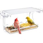 WELDUN Window Bird Feeders with 2 water bowls for Small Birds, Clear Bird Feeder Bird House 24.5*10*14cm(LxWxH) with removable trays, Outside Wild Bird Watching for Garden, Yard, Elderly Kids Viewing