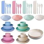 ZhuymnDily 36 pcs of Wheat Straw Dinnerware Set, Reusable Plastic Dinnerware Set for 4 People,for Parties Dishes、Camping Dishes、Picnics Set