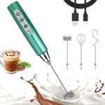 Nahida Green Milk Frother Wand for Coffee, Frother Handheld Rechargeable Electric Whisk with 3 Heads 3 Speeds Drink Mixer Coffee Frother Foam Maker For Latte, Cappuccino, Hot Chocolate, Egg