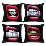 Tucocoo Fashion Decorative Pillow Covers 18x18inch Set of 4 Women Sexy Red Lips with Diamond Dollar Money Throw Pillow Covers Modern Square Cushion Cases for Sofa Couch Car Bed Home Decor Gifts