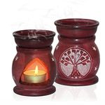 Pure Source India Handcrafted Soapstone Aroma Burner Oil Diffuser and 1 Tea Light Candle (Red)