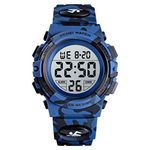 SKMEI Children Digital Camouflage Kid Watch LED Alarm 50M Waterproof Sport Wristwatches for Boy (Dark Blue Camouflage)