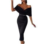 AMhomely Women's Mermaid Bodycon Princess Dress Cocktail Evening Knee Length Evening Dress with Belts