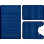 BYSURE Navy Blue Memory Foam Bathroom Rug Set 3 Piece, Non Slip Extra Soft Absorbent Bath Mats, Machine Washable & Dry Toilet Mat Sets for Bathroom Floor