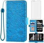 Compatible with LG Stylo 2 2+/Stylus 2 Plus/Stylo2 V 2V Verizon Wallet Case Tempered Glass Screen Protector Card Holder Leather Flip Cell Accessories Phone Cover for G LS775 VS835 Women Men Blue