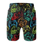 Aeoiba Mens Swim Trunks Quick Dry Board Shorts with Mesh Lining Beach Swimwear Bathing Suits, Abstract Gamepad Weapon Gamer Gaming, Medium