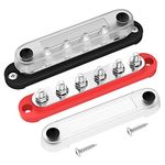 DAIERTEK Marine Bus Bar 12V 6 x 1/4" (M6) Terminal Studs 12 Volt Bus Bar Power Distribution Block with Cover Max 300V AC 48V DC Positive & Negative Battery Terminal Block for Automotive Car Boat