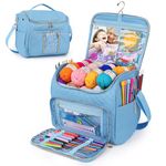 Aeelike Knitting Bag, Large Knitting and Crochet Bags for Wool and Needles Storage, Yarn Bag with Holes and Hanging Hook, Portable Crochet and Knitting Project Bag Organizer for Travel, Blue