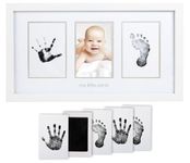 Pearhead Babyprints Newborn Handprint and Footprint Photo Frame with Clean-Touch Ink Pad, Gender-Neutral Baby Keepsake Picture Frame Nursery Décor, Mother’s Day Accessory, White