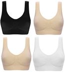 Marielle 4 Pack Double Lined Material Premium Comfort Bra Seamless Bralette No Wire S-5XL (4 Pack Black/White/Nude/Nude, S)