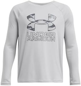 Under Armour Boys' Tech Hybrid Print Fill Long Sleeve, (013) Mod Gray/Mod Gray/Black, Large