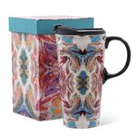 Coffee Ceramic Mug Porcelain Latte Tea Cup with Lid,Handle and Color Box Latte Mug,17oz.Colouration,Love for Mom