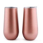 Sivaphe Champagne Flute 6 OZ, Wine Glasses Tumbler Stainless Steel Double Walled Keep Cold Rose Gold Set of 2, Women Bridesmaids Wedding Gift, for Camping Hiking