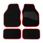 Sakura Floor Mats For Cars SS5466 - 'Pastel' Black Carpet With Red Trim - Full Set Of 4 Universal Fit - Hard-Wearing Pile, Anti-Slip Backing, Heelpad, UK Made.