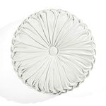 Lush Decor Round Pleated Soft Velvet Decorative Throw Pillow, 1 Count, 15" Diameter, White - Plush Round Pillow, Seat Cushion, Decorative Pillows for Bed, Couch, Or Chair