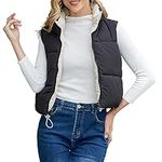 AJUVEN Women's Winter Crop Vest Lightweight Reversible Warm Outerwear Puffer Vest Padded Gilet Black X-Large