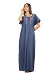 9shines Label Pure Cotton Soft Denim Nighty Premium Nightdress Nightwear Maxi with Pocket on The Right Side(9SDPF-DB-XXL)