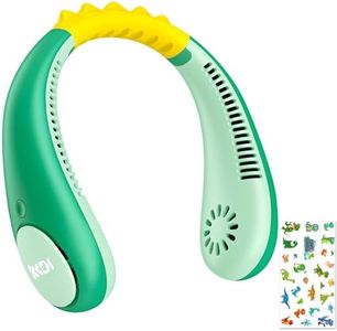 Dinosaur Kids Neck Fan, Safe Bladeless Neck Fans with DIY Sticker, Hands-free Portable Rechargeable Cooling Fan, 2600mAh Personal Fans for 4-14Y Boys, 4 Speeds & Lightweight, Summer Gifts for Kids