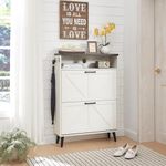 Barnyatoh Shoe Storage Cabinet,Farmhouse Shoe Organizer with 2 Flip Drawers & Barn Door Design,Freestanding Hidden Slim Narrow Shoe Rack Cabinet with Open Storage for Entryway, Foyer,Hallway, White