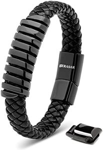 SERASAR Men Black Leather Bracelet 23cm Black Bangle Man Gift Multilayer Genuine Gift Wrapped Gift Box for Men - Magnetic Clasps Jewelry