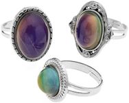 LUBINGSHINE 3Pcs Mood Ring Adjustable Size Original Oval Color Changing Ring Set Ring Jewelry, Brass stone